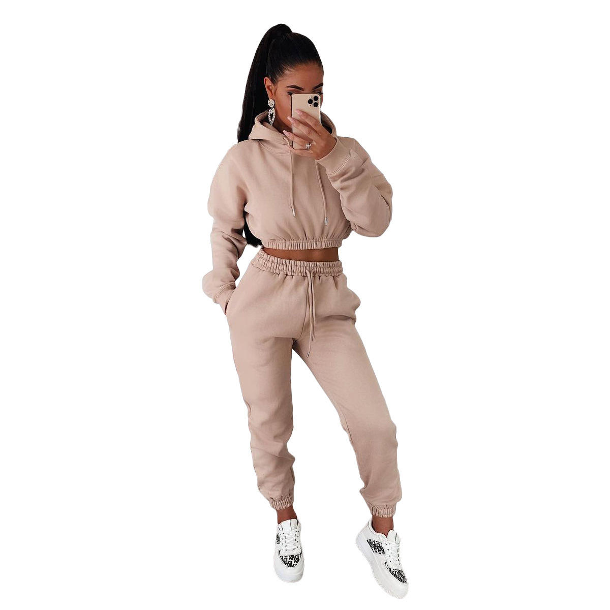 Breathable Long Hooded Sweatshirt Casual Two-Piece Set