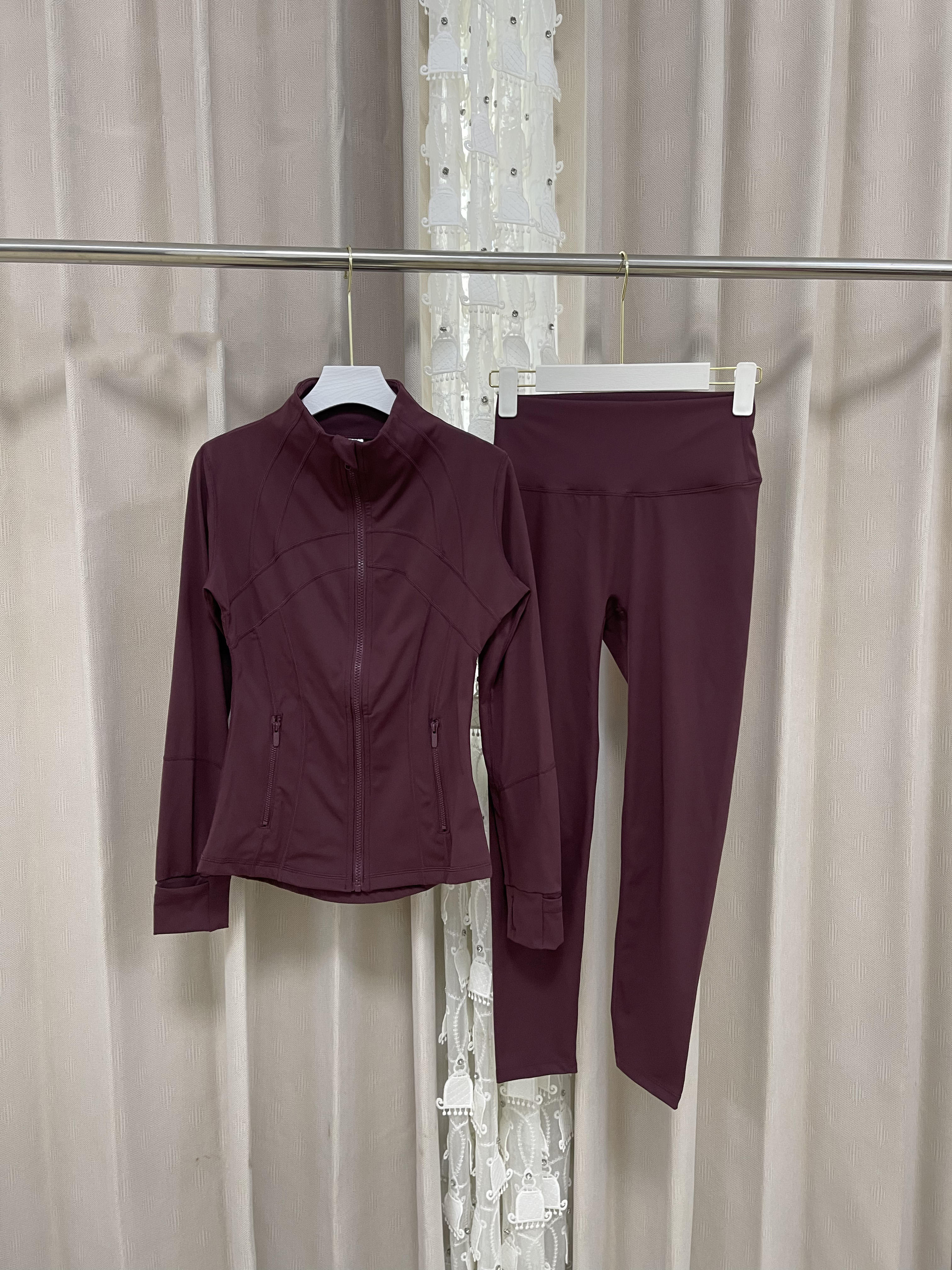 Solid Breathable Yoga Set Zipper Tight 2-Piece Sports Fitness Outfit
