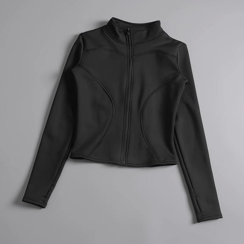 Women's Long Sleeve Athletic Yoga Top with Stand Collar and Zipper Front