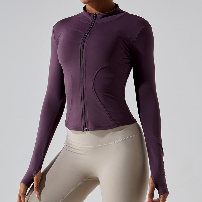 Autumn Winter Breathable Nine-Quarter Sleeve Zipper Sports Yoga Jacket for Women