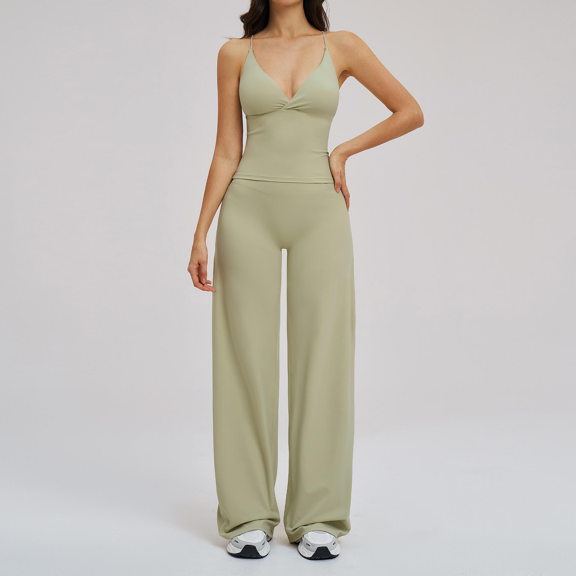High-Waisted Crisscross Strap Yoga Set with Wide-Leg Bottom