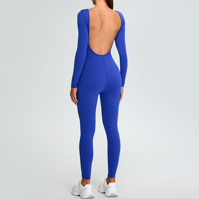 New Style Back Yoga Jumpsuit Women's Long-sleeved Tummy Control Seamless Breathable Spaghetti Strap Sportswear