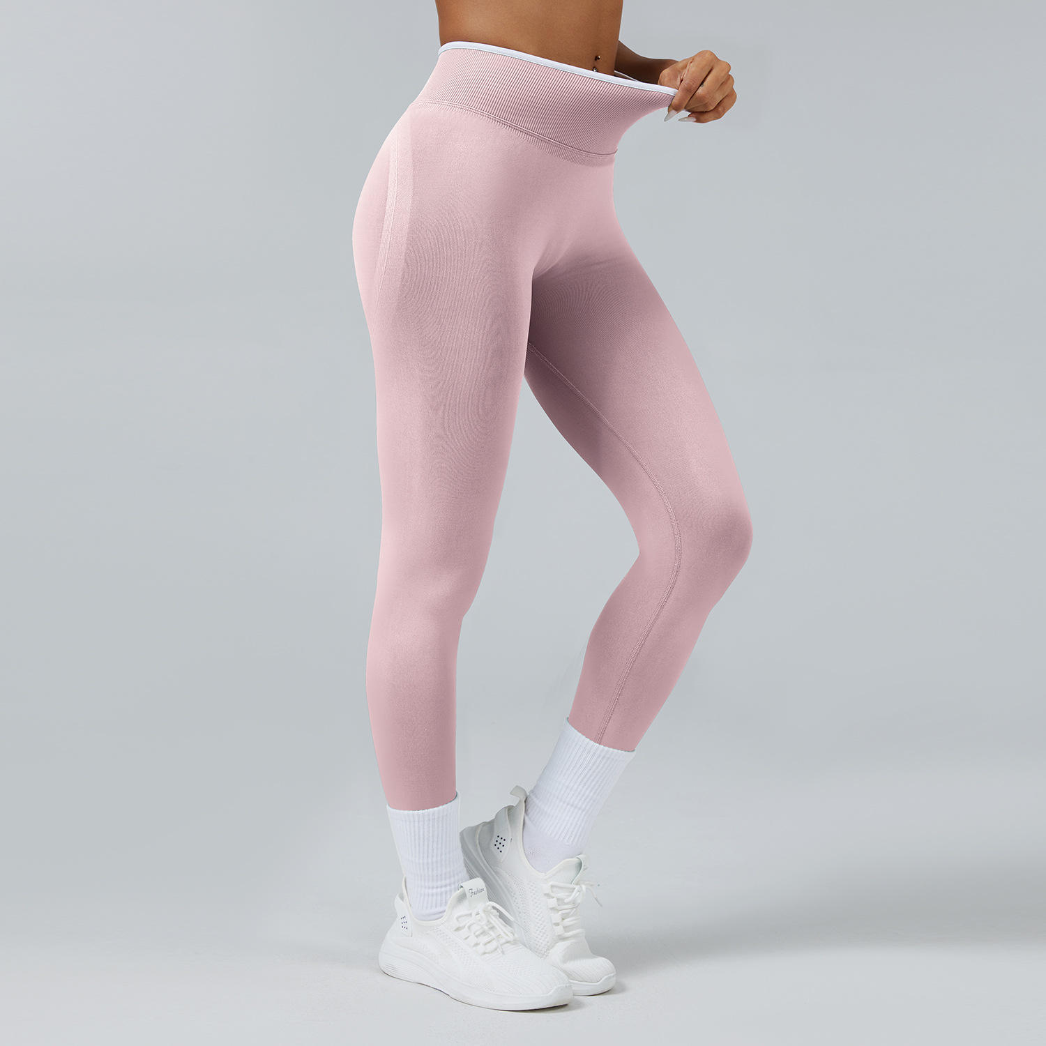 Solid High Waist Yoga Pants with Tummy Control and Seamless Knit