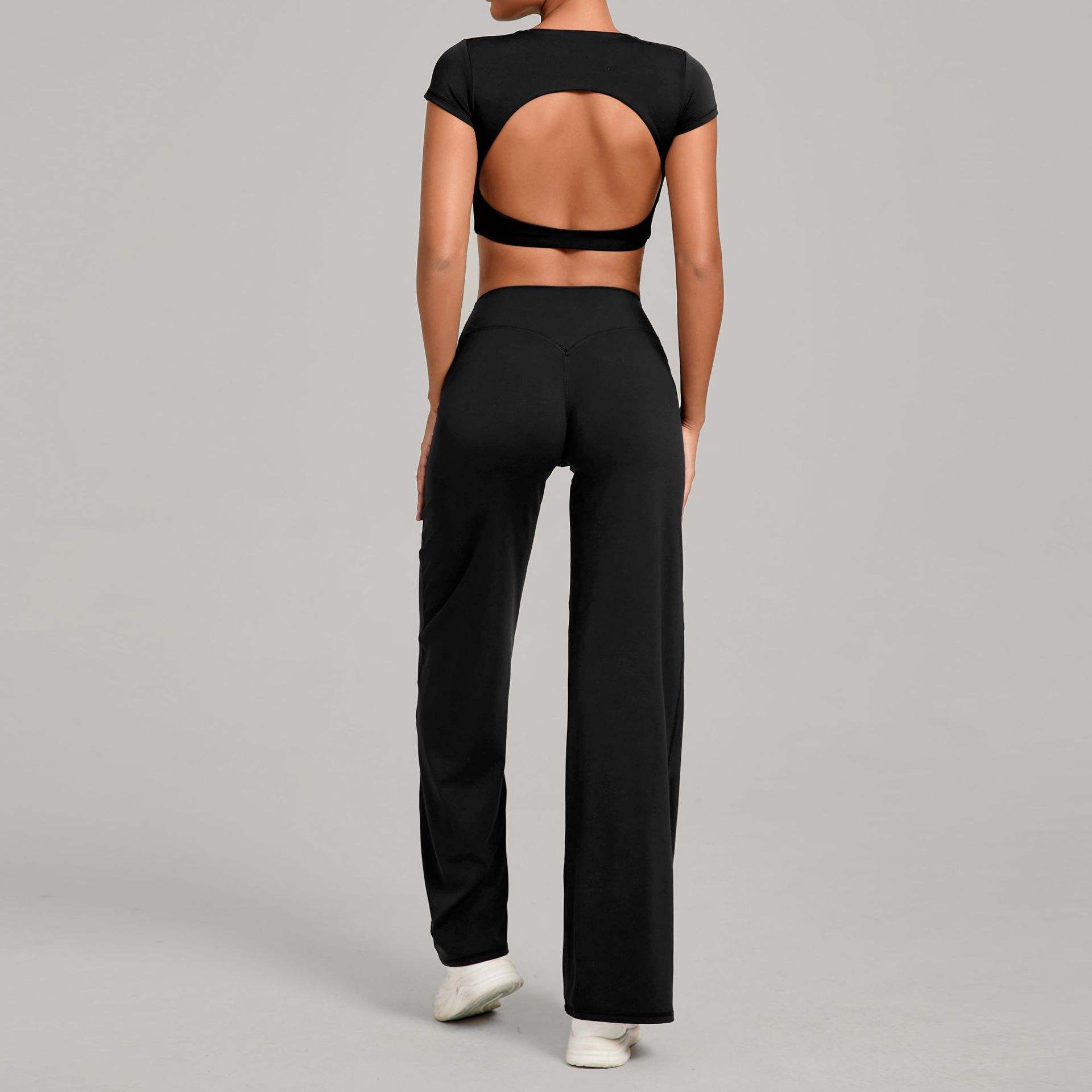 Cross-Border Yoga Two-Piece Set High-Waisted Plus Size Breathable Quick-Dry Straight-Leg
