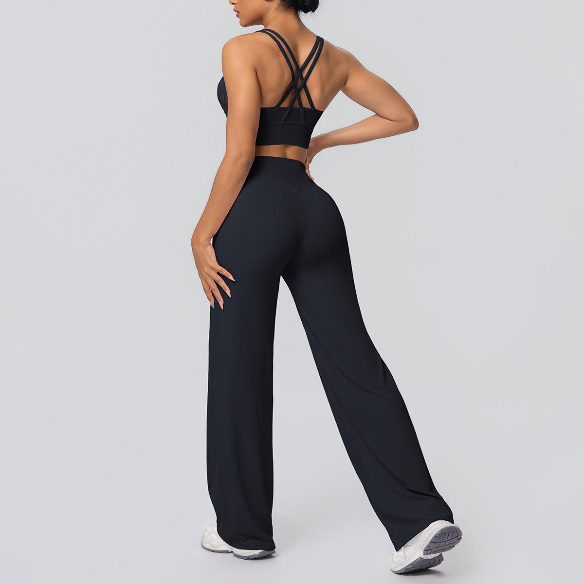 Crisscross Strap Backless Yoga Set with High Waist