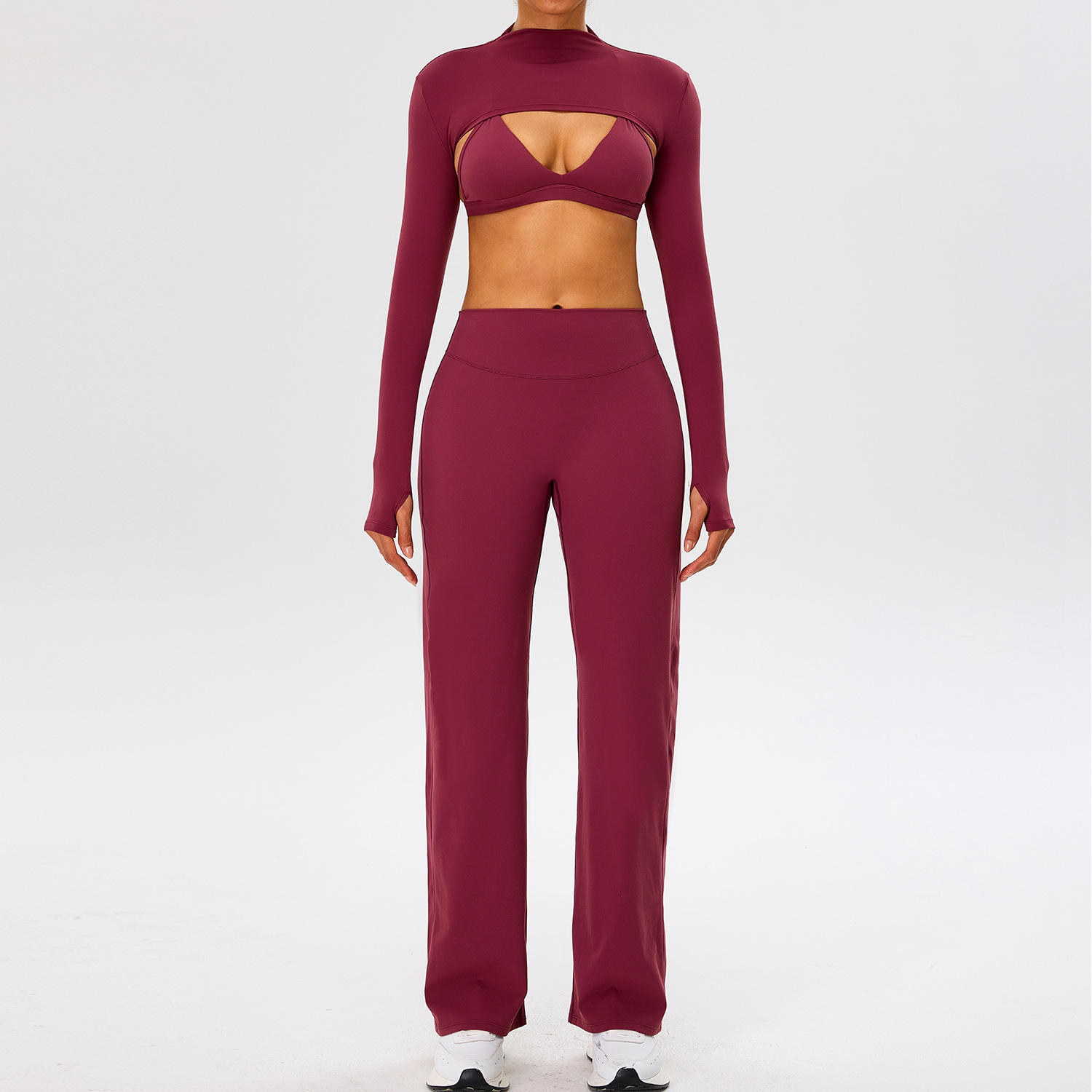 Autumn Winter Double Brushed Racerback V-Neck Yoga Set with High Waist Hip Lift