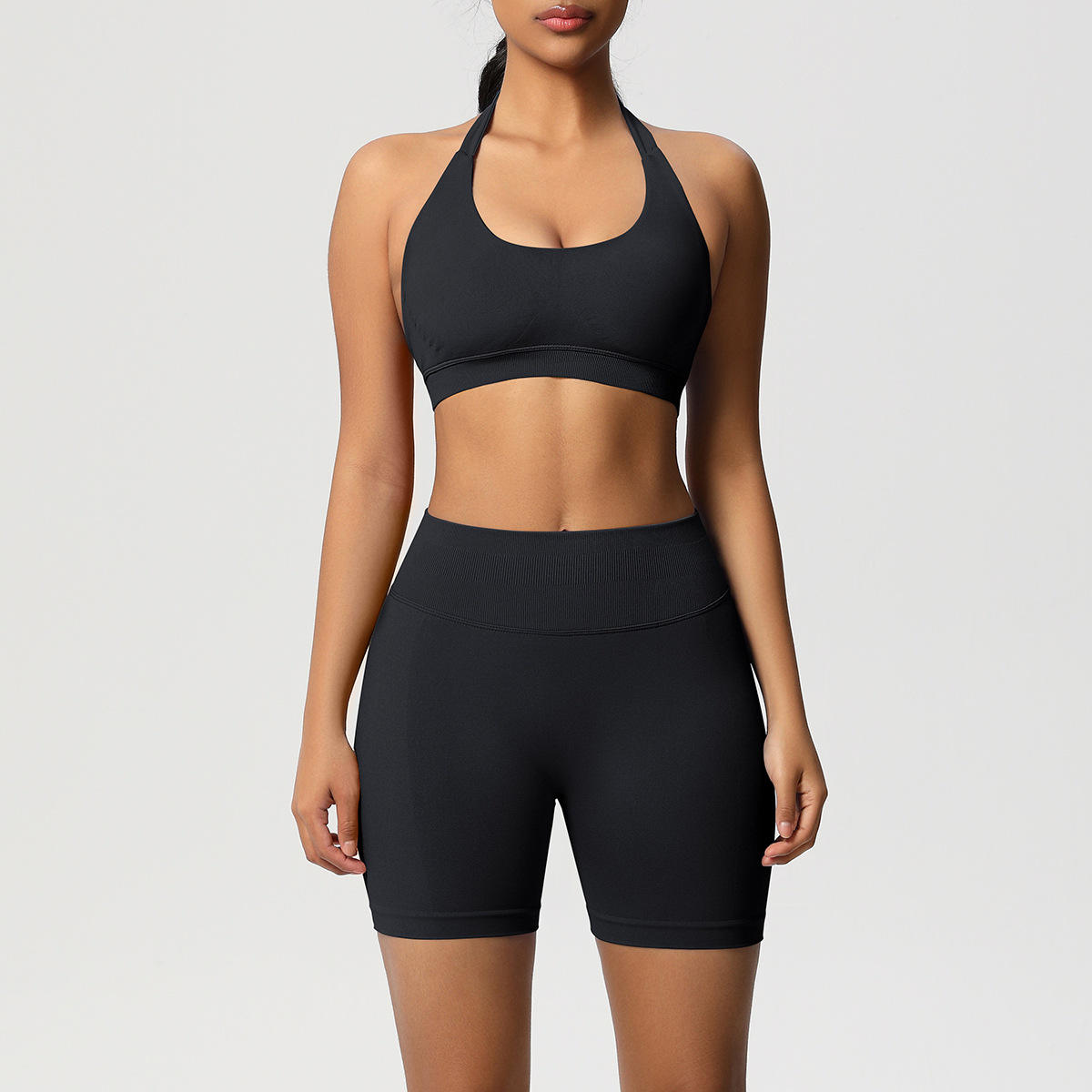 New Square Neck Solid High Waist Hip Lift Tight Shorts Yoga Wear