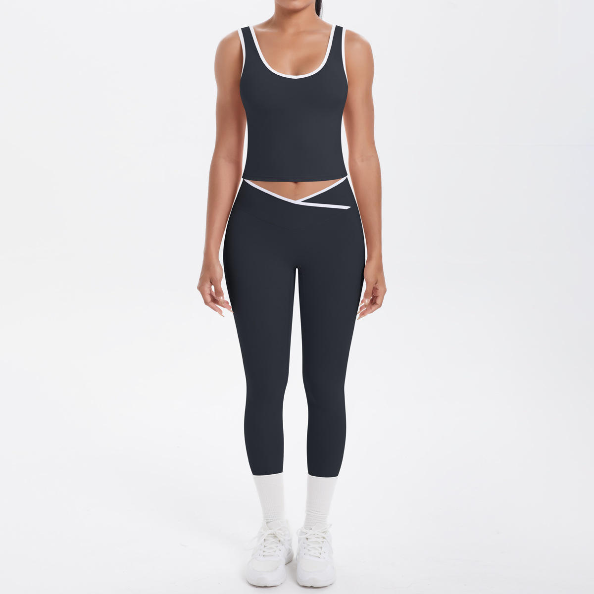 High-Waisted Plus Size Solid 2-Piece Yoga Fitness Set