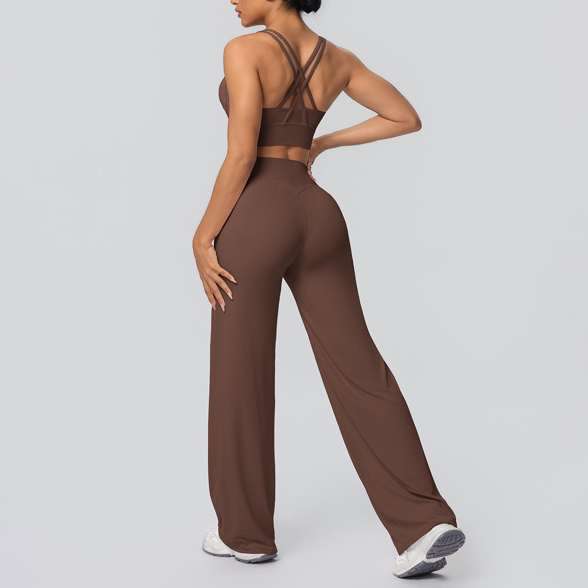 Crisscross Strap Backless Yoga Set with High Waist