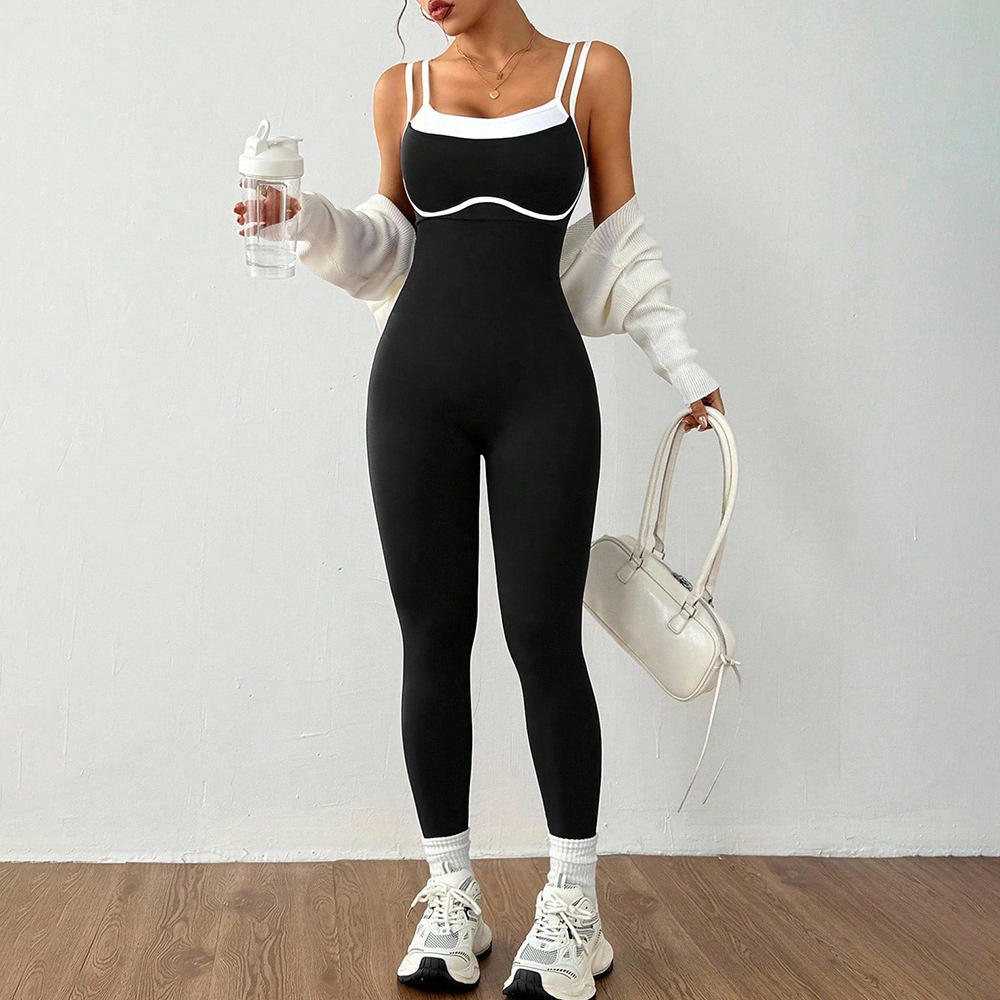 Quick-Dry Seamless One-Piece Yoga Jumpsuit with Spaghetti Straps