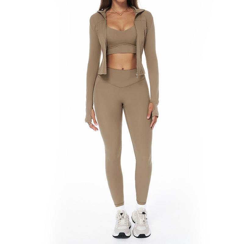 Autumn Winter Solid Breathable Brushed Yoga Set Women High Waist Hip-Lifting Long Pants Running Fitness Outfit Set Sports Set