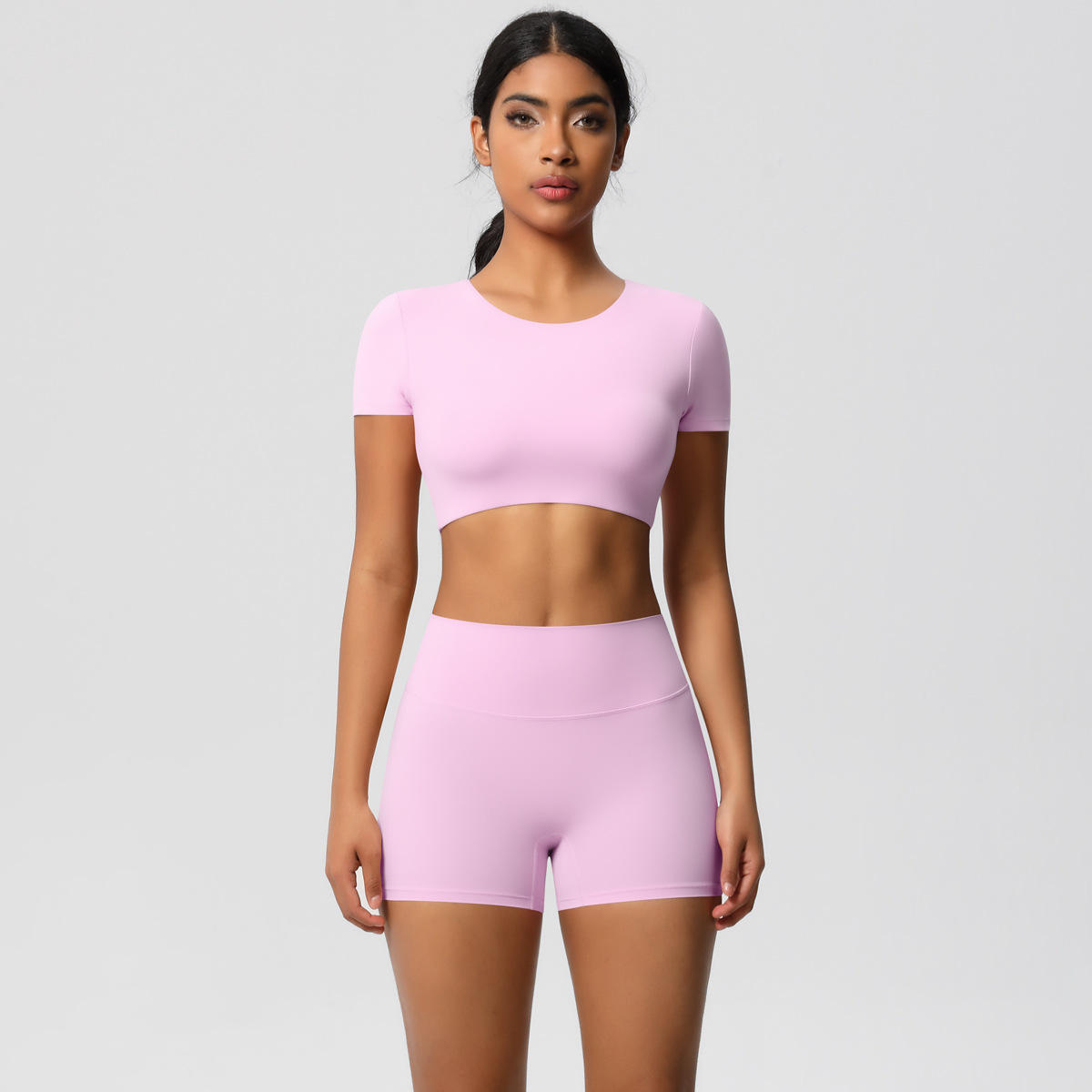 Style Solid Barely-There Quick-Dry Breathable Short Sleeve Yoga Set