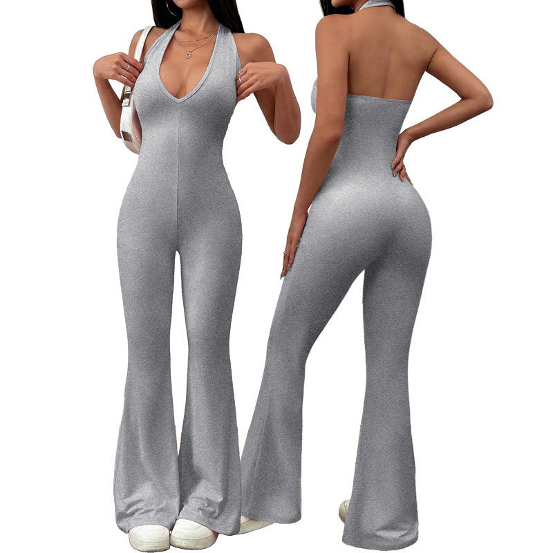 Hollow-Out Backless Seamless Spaghetti Strap Full-Length Sports Jumpsuit