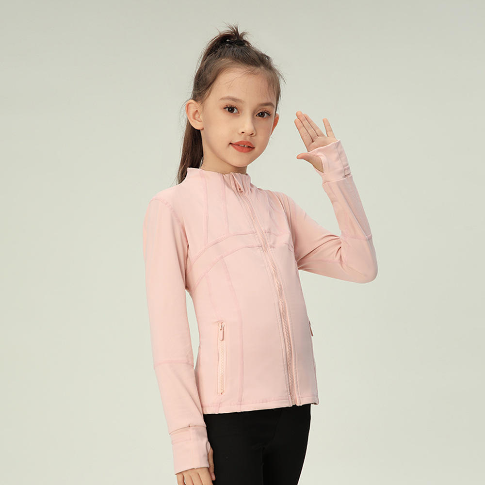 Spring Autumn Girls' Breathable Double-Sided Brushed Fleece Slim Stand Collar Sports Jacket