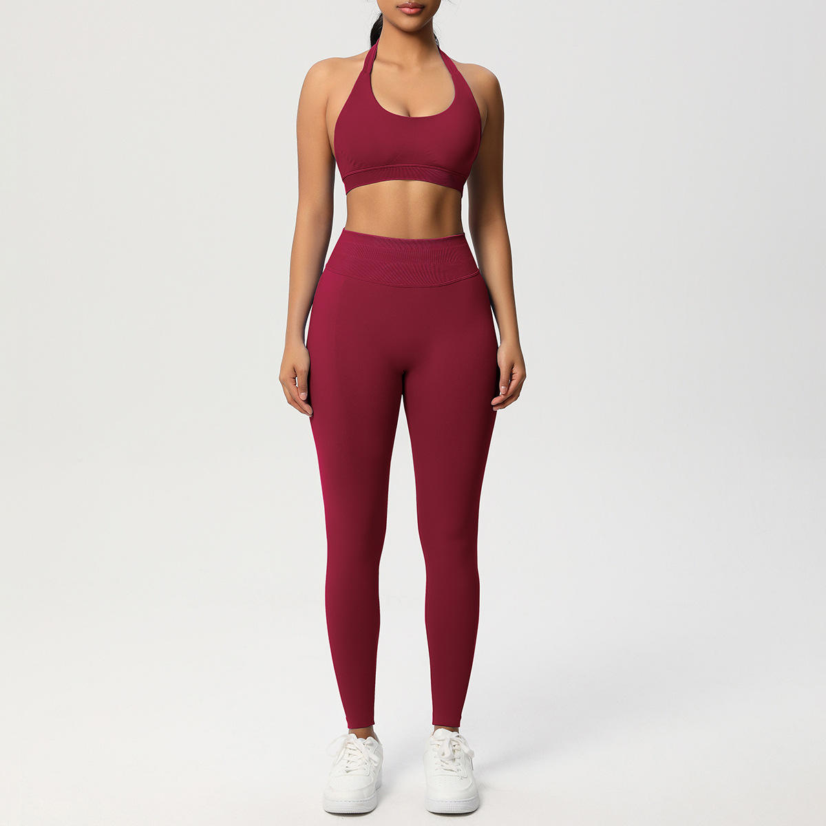 Seamless Knitted Yoga Suit Halter Neck High Waist Quick Dry Sports Bra Set Tight-Fitting Women's Plus Size Fitness And Yoga Sets