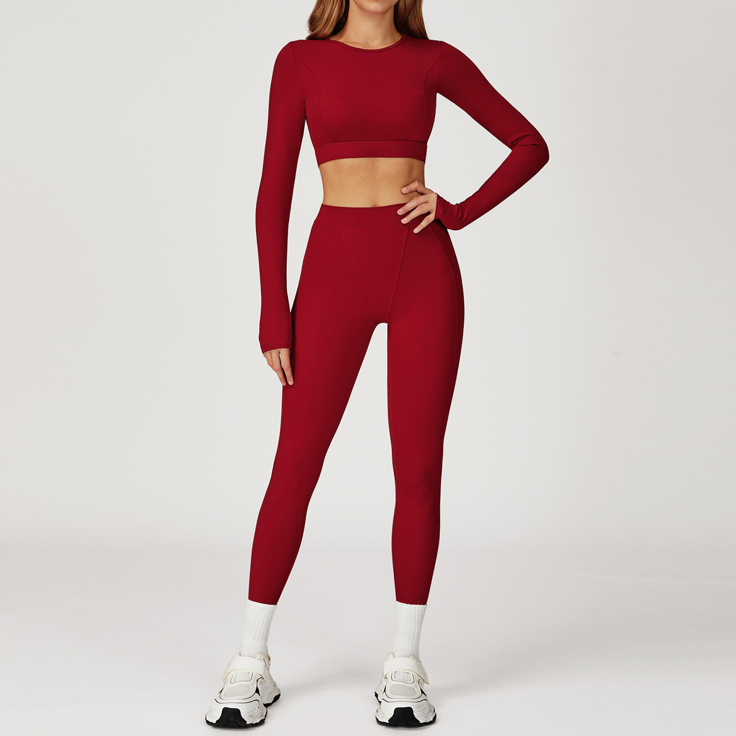 Solid Yoga Set Neck Tight Shockproof Breathable 2-Piece Sports Suit for Running Outdoor Fitness Yoga