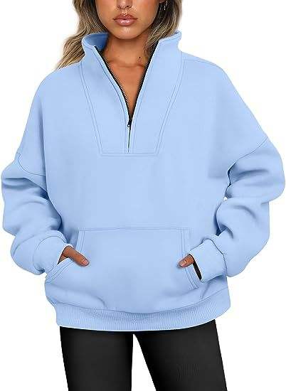 Women's Autumn Winter Half-Zip Pocket Sweatshirt with Short Fleece