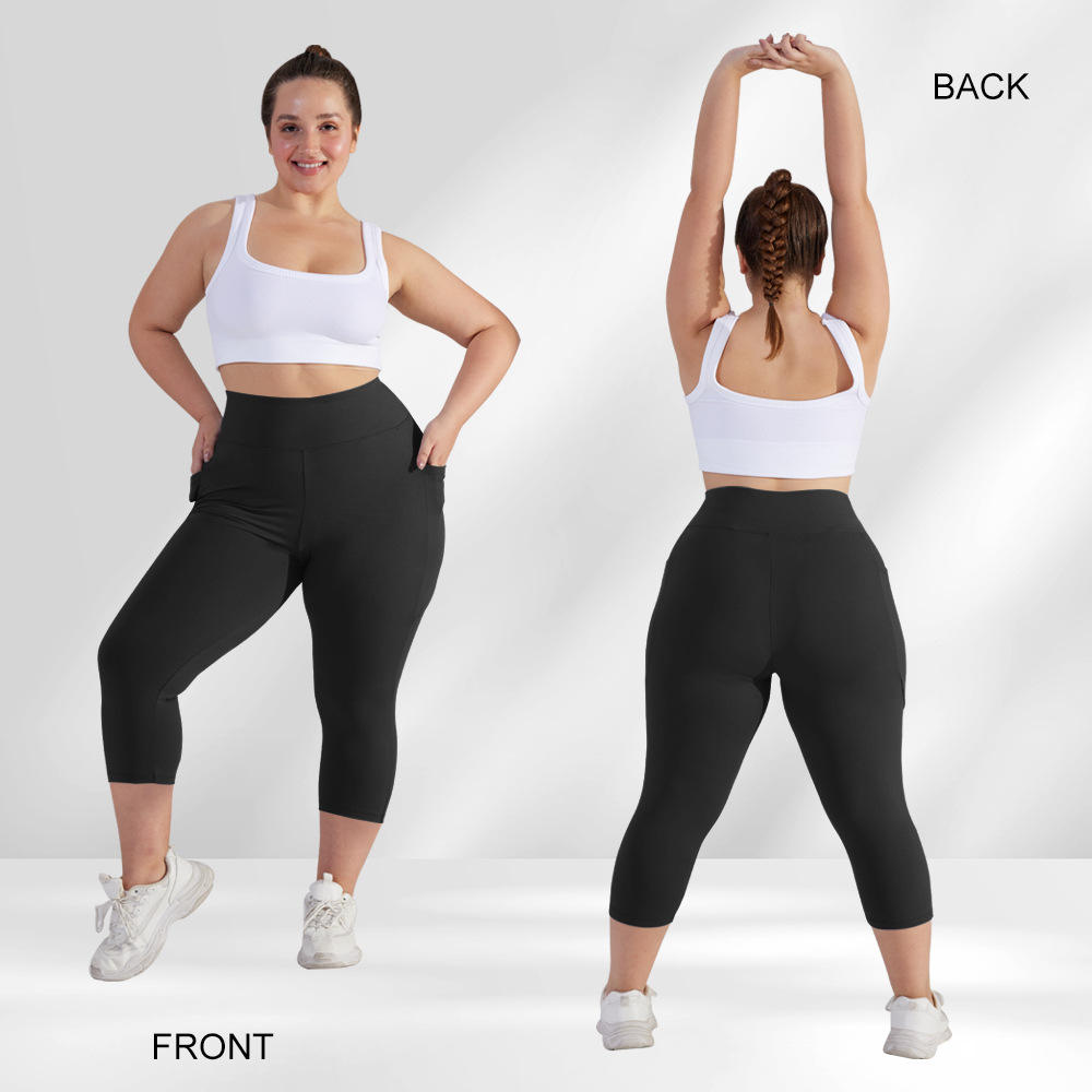 High-Waisted Three-Quarter Yoga Pants with Crescent Pocket