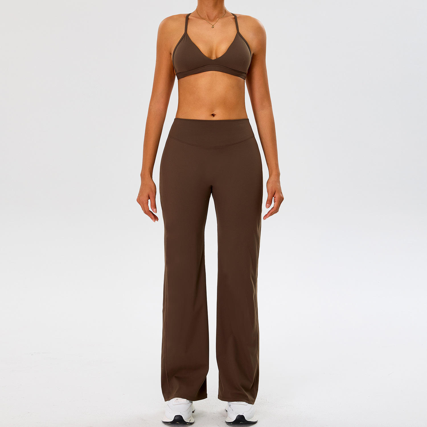 Autumn Winter Double Brushed Racerback V-Neck Yoga Set with High Waist Hip Lift