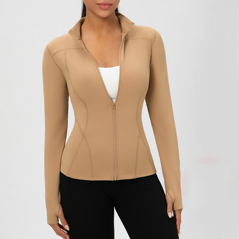 Style Zipper Yoga Jacket Women Stand-Up Collar Waist-Cinching Slimming Running Fitness Top Quick-Drying Jacket