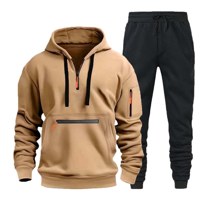 Men's Zipper Hoodie Pullover with Multi-Pockets Track Suit