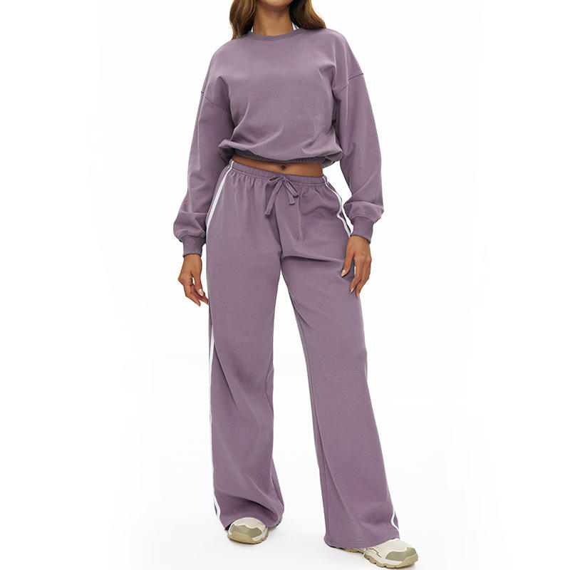 Autumn Winter Plus Size Solid Four-Way Stretch High Waist Women's Sweater Set for Yoga and Outdoor Sports