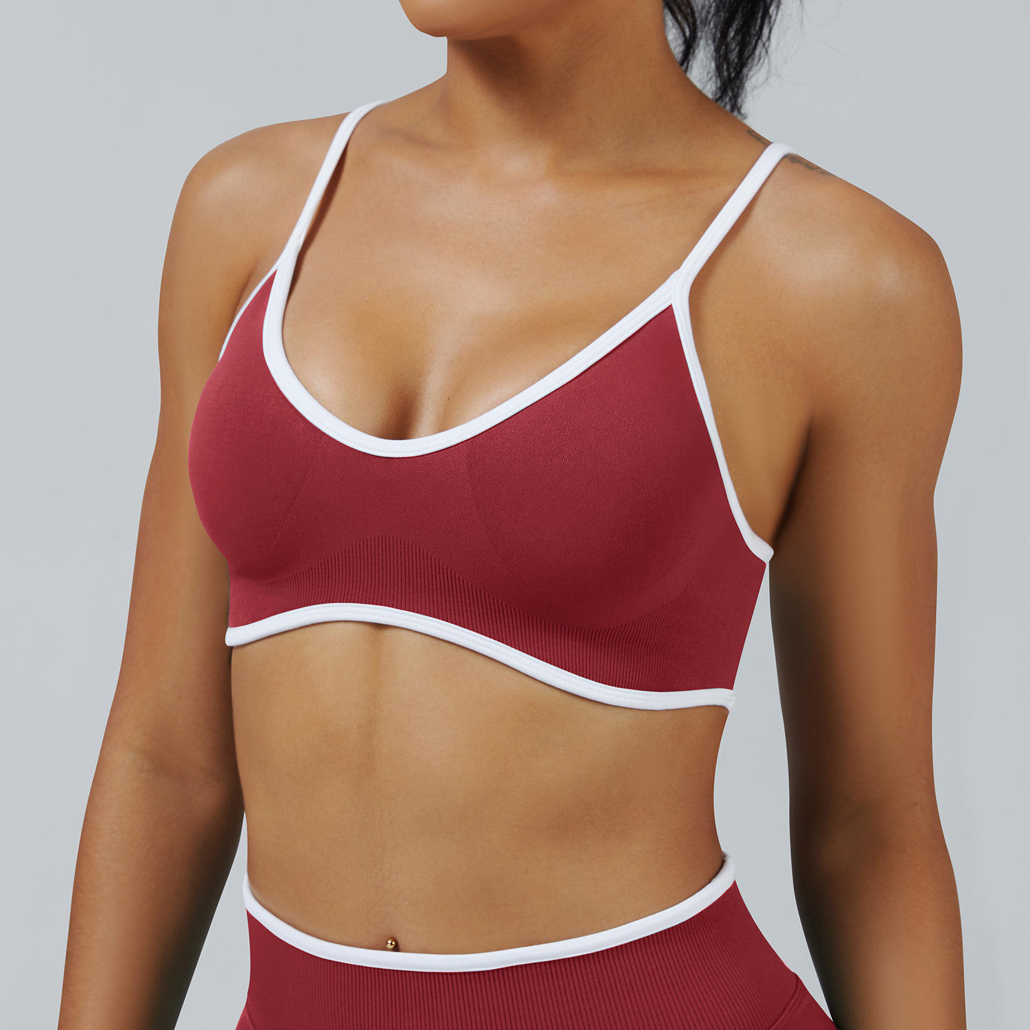 Women's High Support Spaghetti Strap Yoga Sports Bra with Front Logo