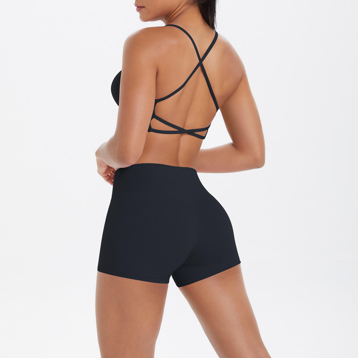 Cloud-Feel Breathable Camisole Sports Bra with Crisscross Straps High Waist Yoga Set