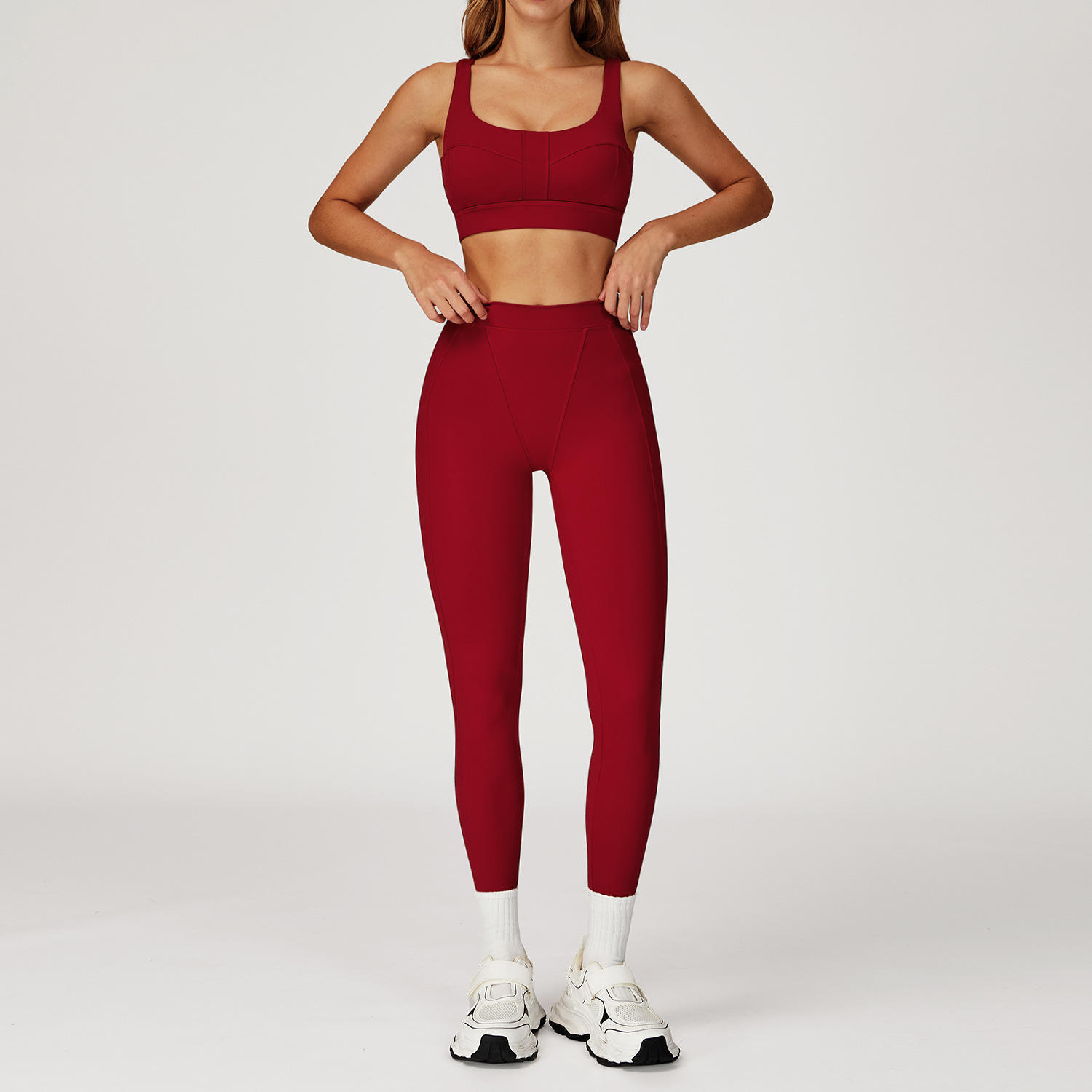 Solid High Waist Yoga Set with Neck Tight - 2-Piece Sports Suit for Running and Outdoor Fitness