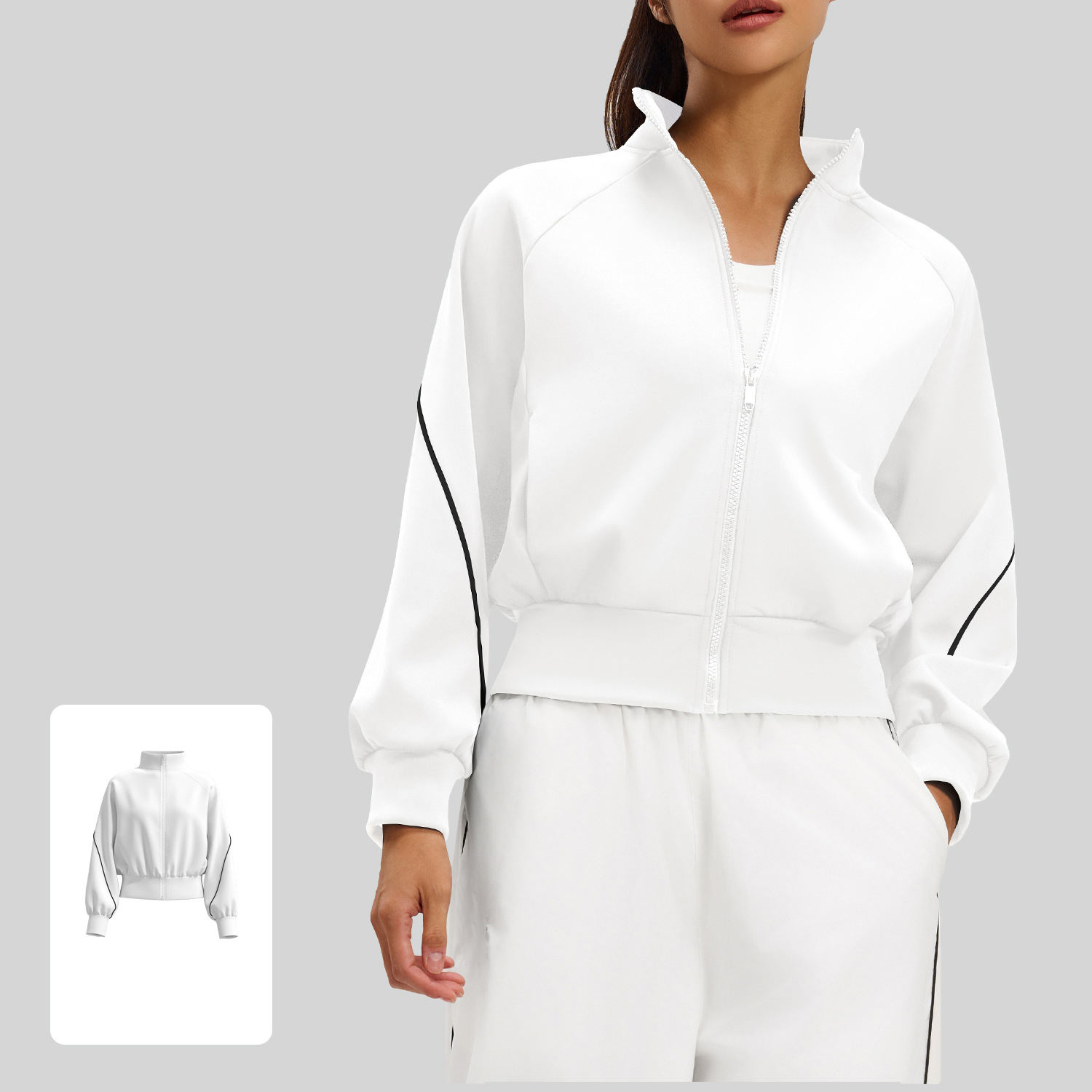 Solid Fleece-Lined Breathable Eco-Friendly Yoga Jacket Plus Size Stand Collar Four-Way Stretch Windproof Slim-Fitting Women's