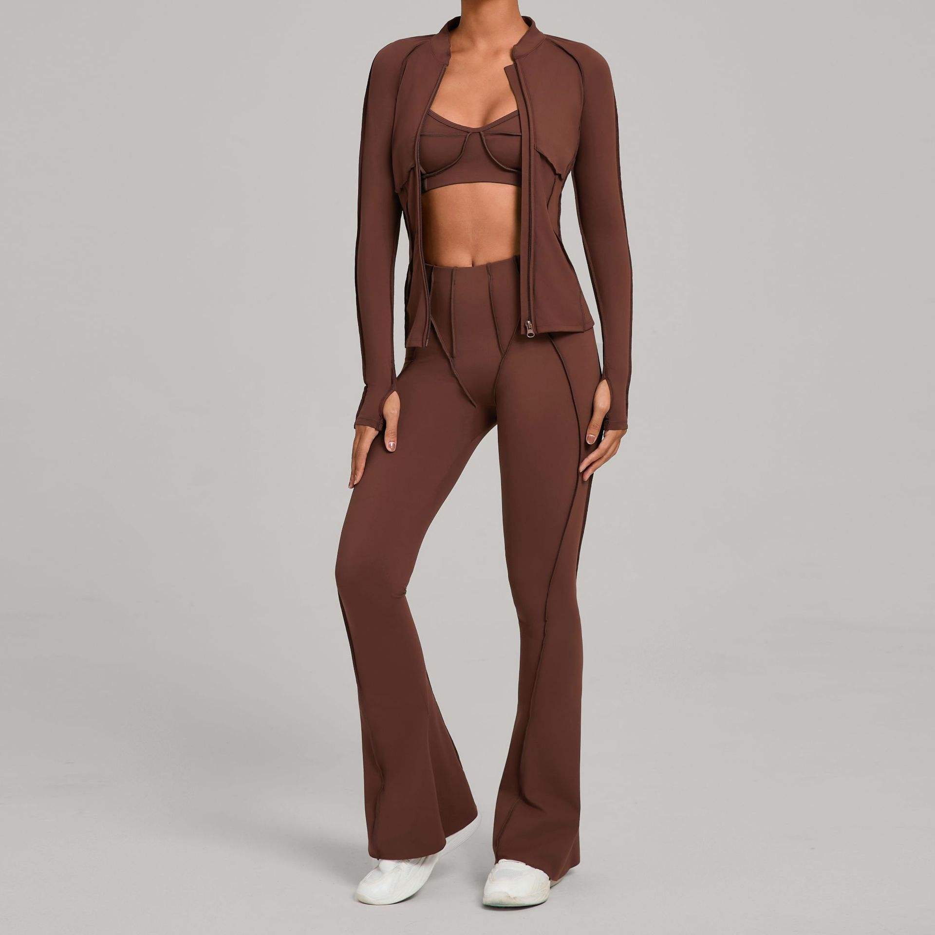 Autumn Solid Sweat-Wicking High-Waisted Brushed Plus Size Yoga Set