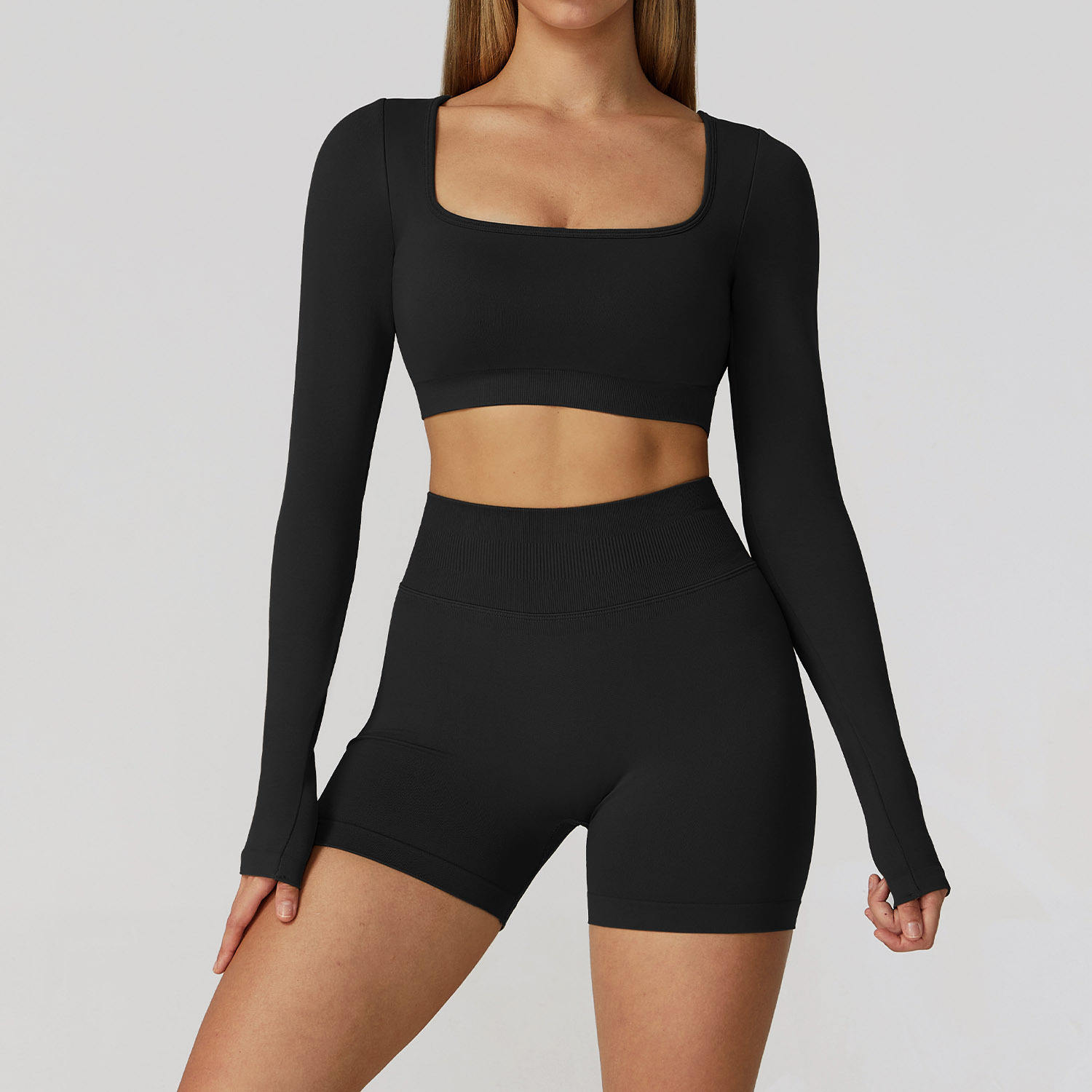 Women's Plus Size High-Waisted Yoga Set Cross-Border Seamless Four-Way Stretch Eco-Friendly Sports Fitness Clothing Hollow-Out