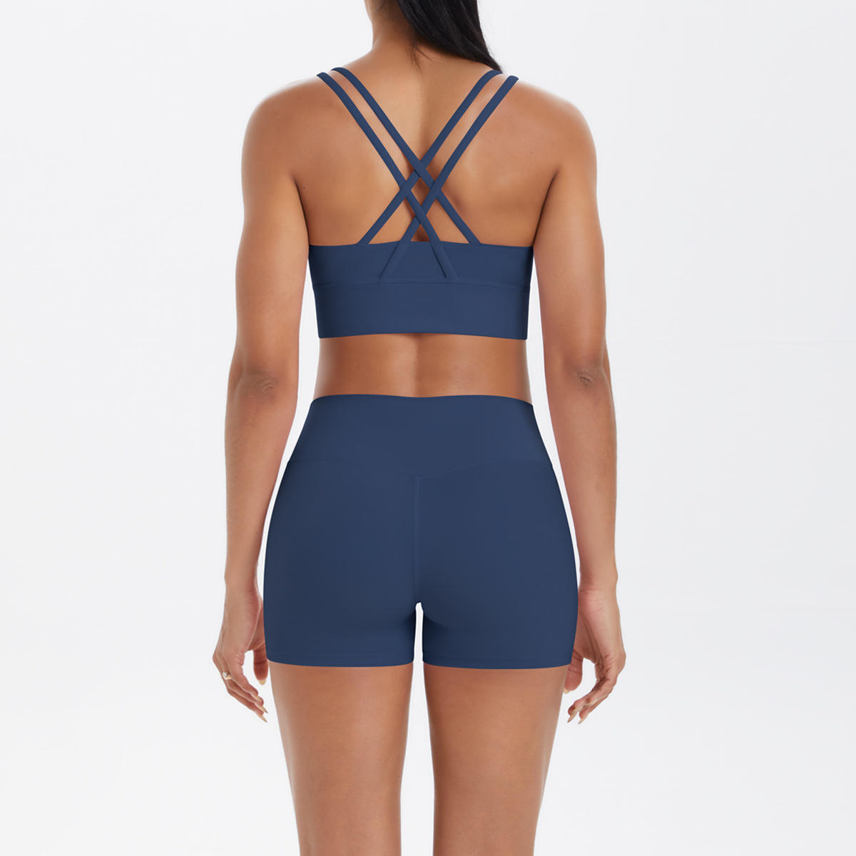Solid Color Cross-Back Sports Bra and Running Shorts Two-Piece Set for Women