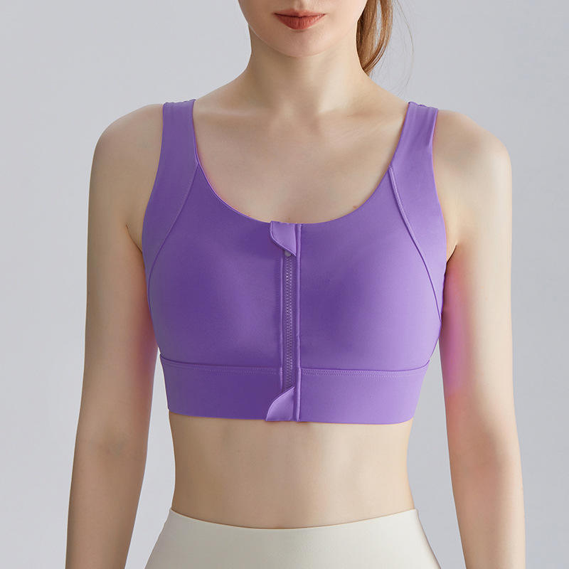 High Support Lightweight Sports Bra with Front Zipper and Deep V Back
