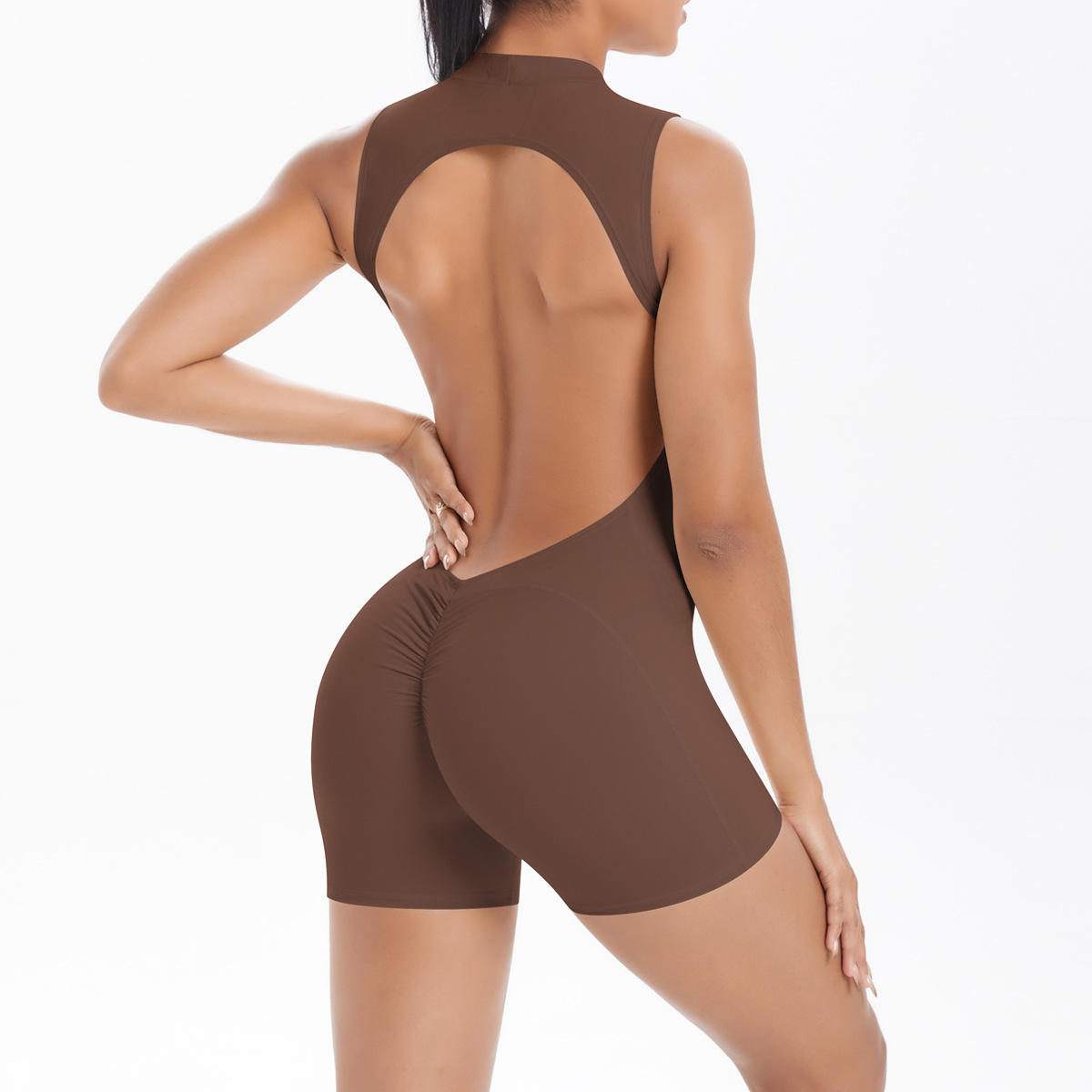 Backless Pleated Hip-Lifting Short Jumpsuit for Women