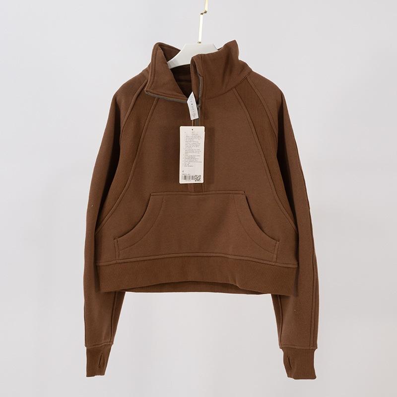 Autumn Winter Thickened High-Neck Button-Up Sweatshirt Women Sports Half-Zip Loose Jacket Long-Sleeve Jogging Fitness Yoga