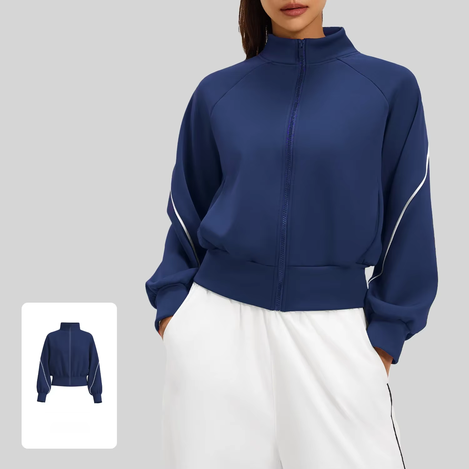Solid Fleece-Lined Breathable Eco-Friendly Yoga Jacket Plus Size Stand Collar Four-Way Stretch Windproof Slim-Fitting Women's