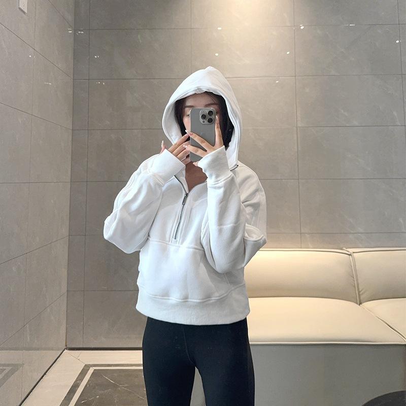 Embroidered Half-Zip Hoodie for Women - Casual Fleece Fitness & Yoga Wear