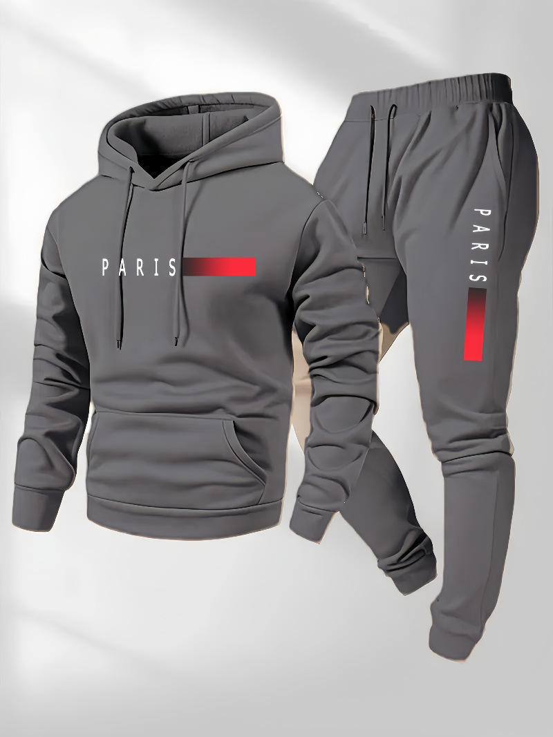 Unisex PARIS Heart Pattern Screen Printed Hoodie and Drawstring Tracksuit