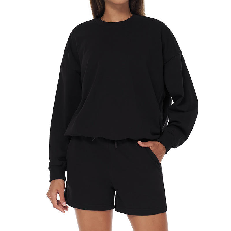 Autumn Winter Vintage Plus Size Women's High Waist Wide Legs Long Sleeve Breathable 2-in-1 Sweat Suit for Running Yoga