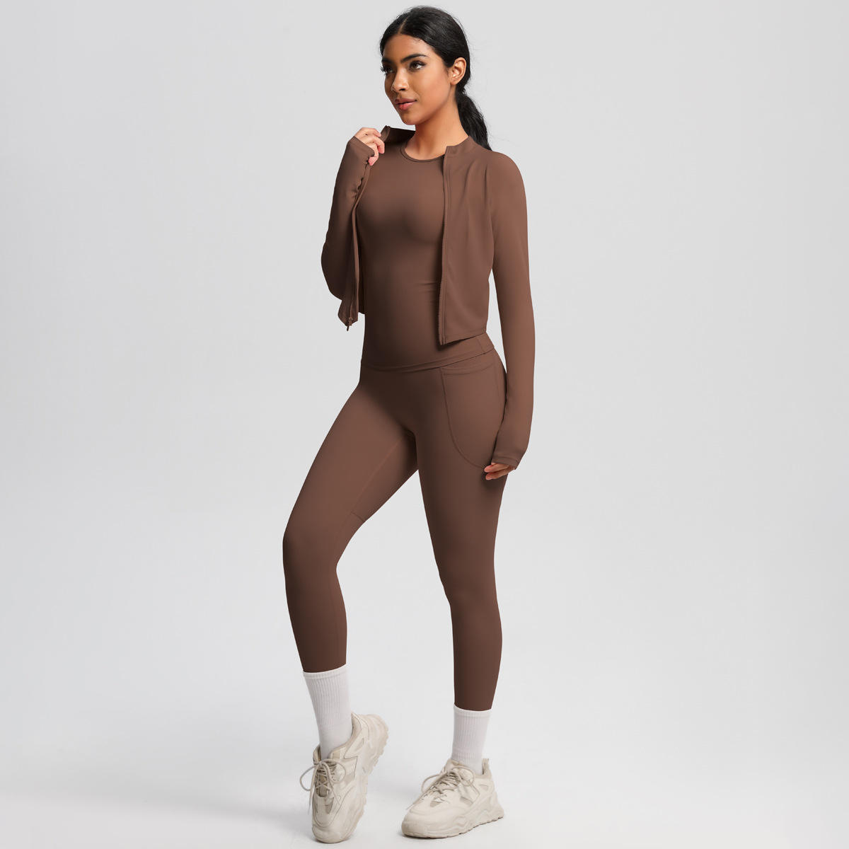 Cloud Feel Slim Fit Brushed Solid Front Nylon Pocket Long Pants Three-Piece Set