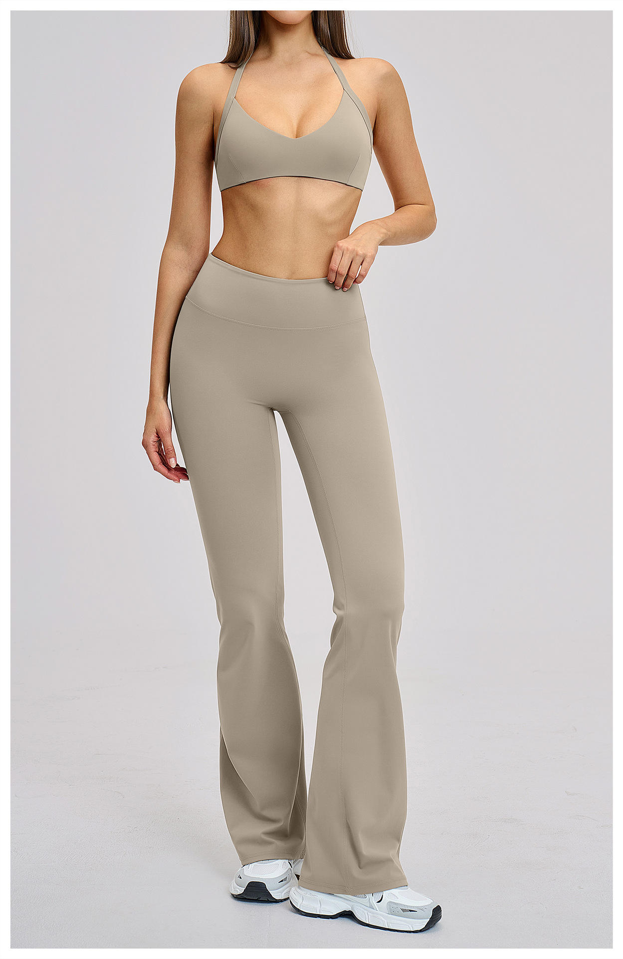 Cross-border Brushed Spandex/Nylon Halter Neck 2-Piece Full-Length Yoga Suit