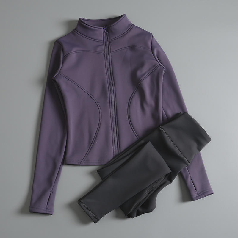 Fleece-Lined Plus Size Yoga Set with Jacket and Leggings