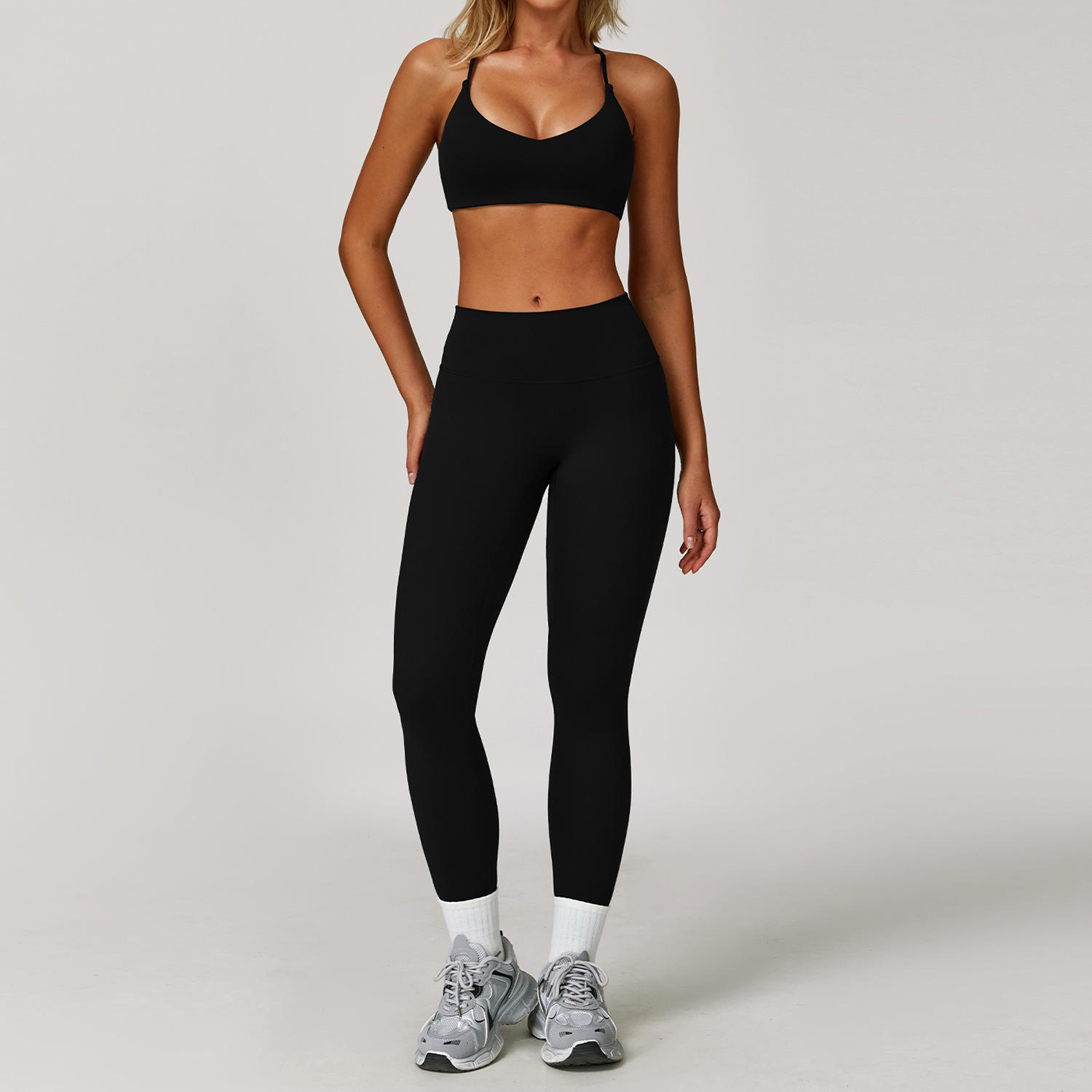 Outdoor Running Sports Three-Piece Yoga Set Summer Solid Pattern Quick-Drying Fitness Clothes Shorts Set