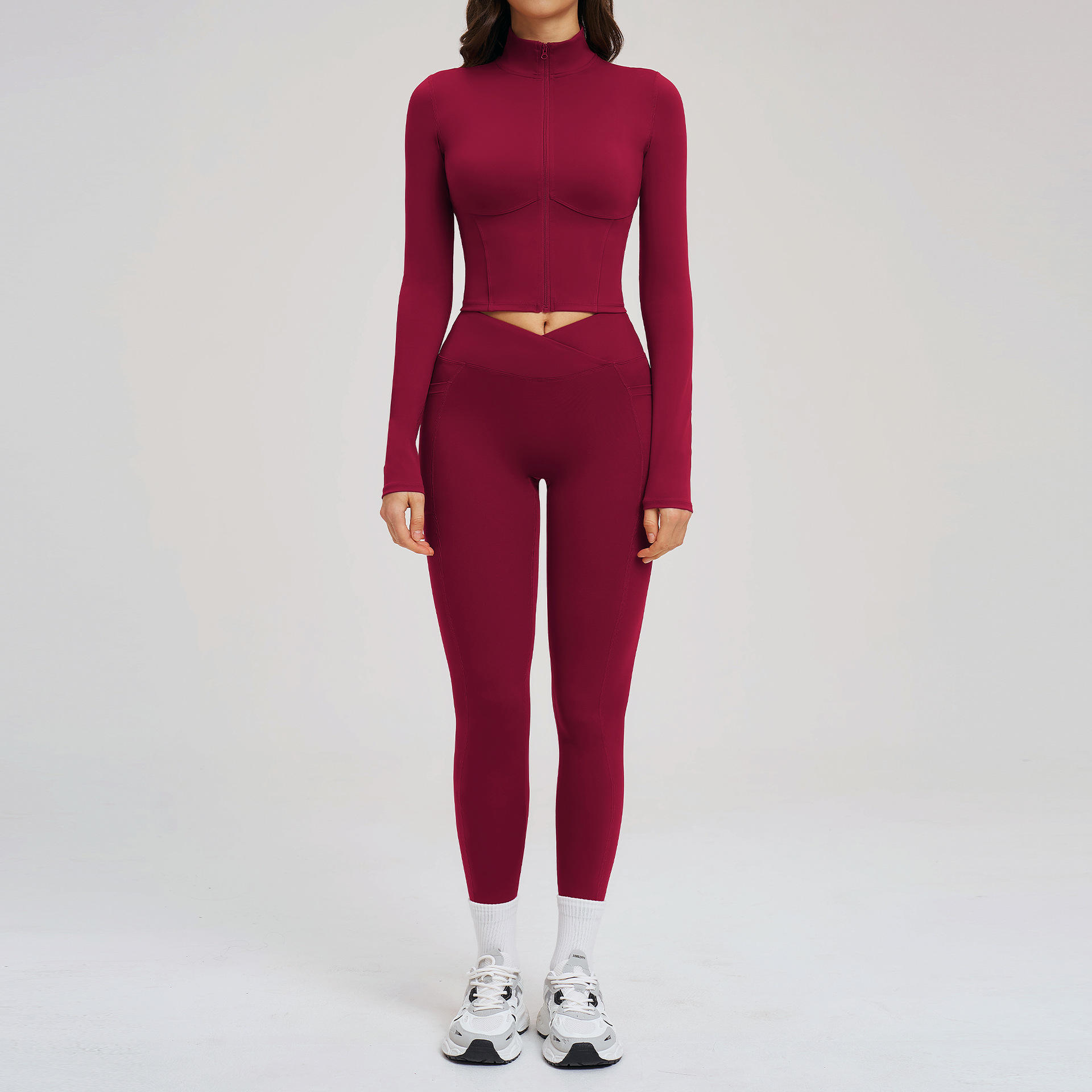 Solid Breathable Yoga Set with Zipper - 2-Piece Sports Fitness Outfit for Women