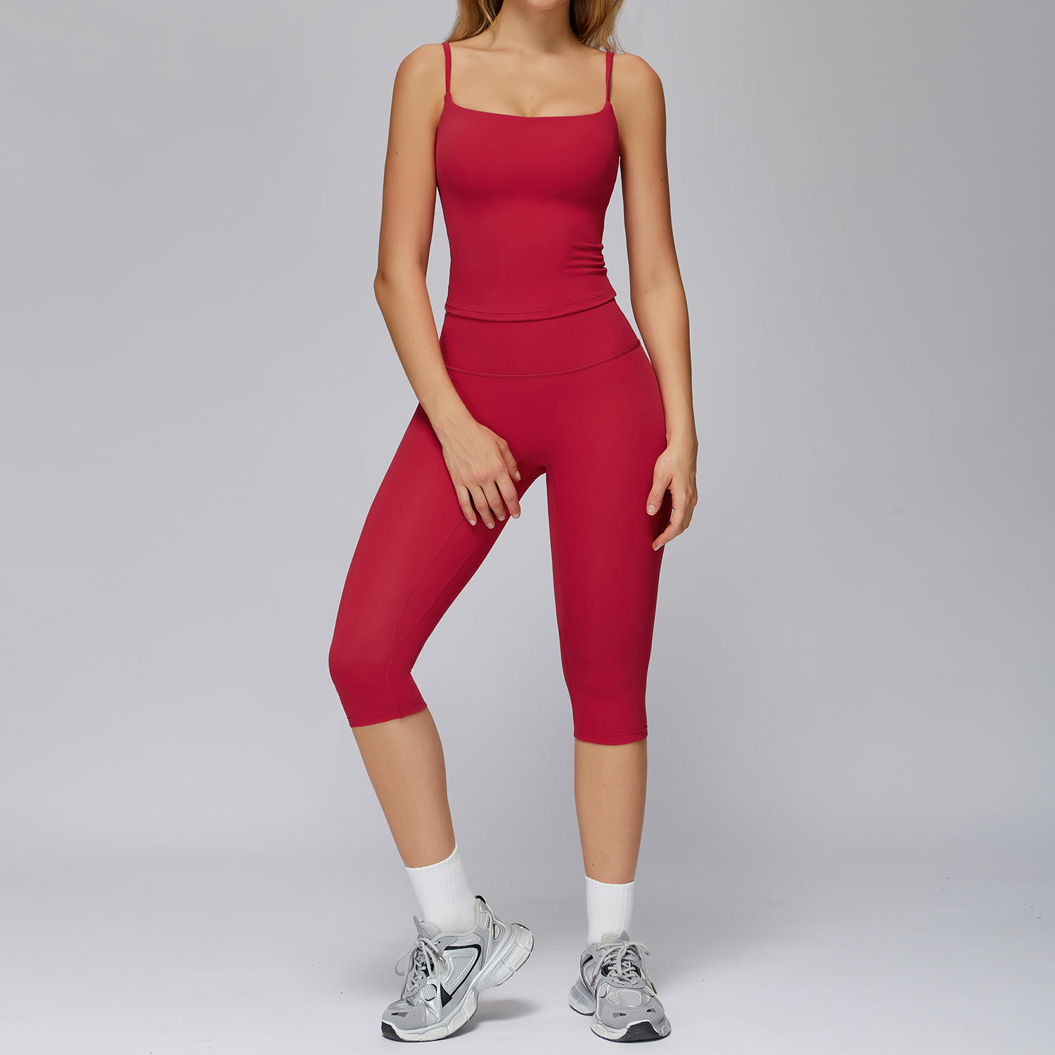 Solid Breathable 2-Piece Yoga Set with Wide-Leg Leggings