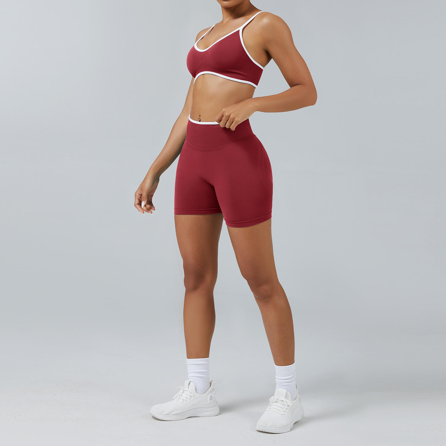 Women's Solid Color Matching Sports Suit 2-Piece Set with Contrast Binding