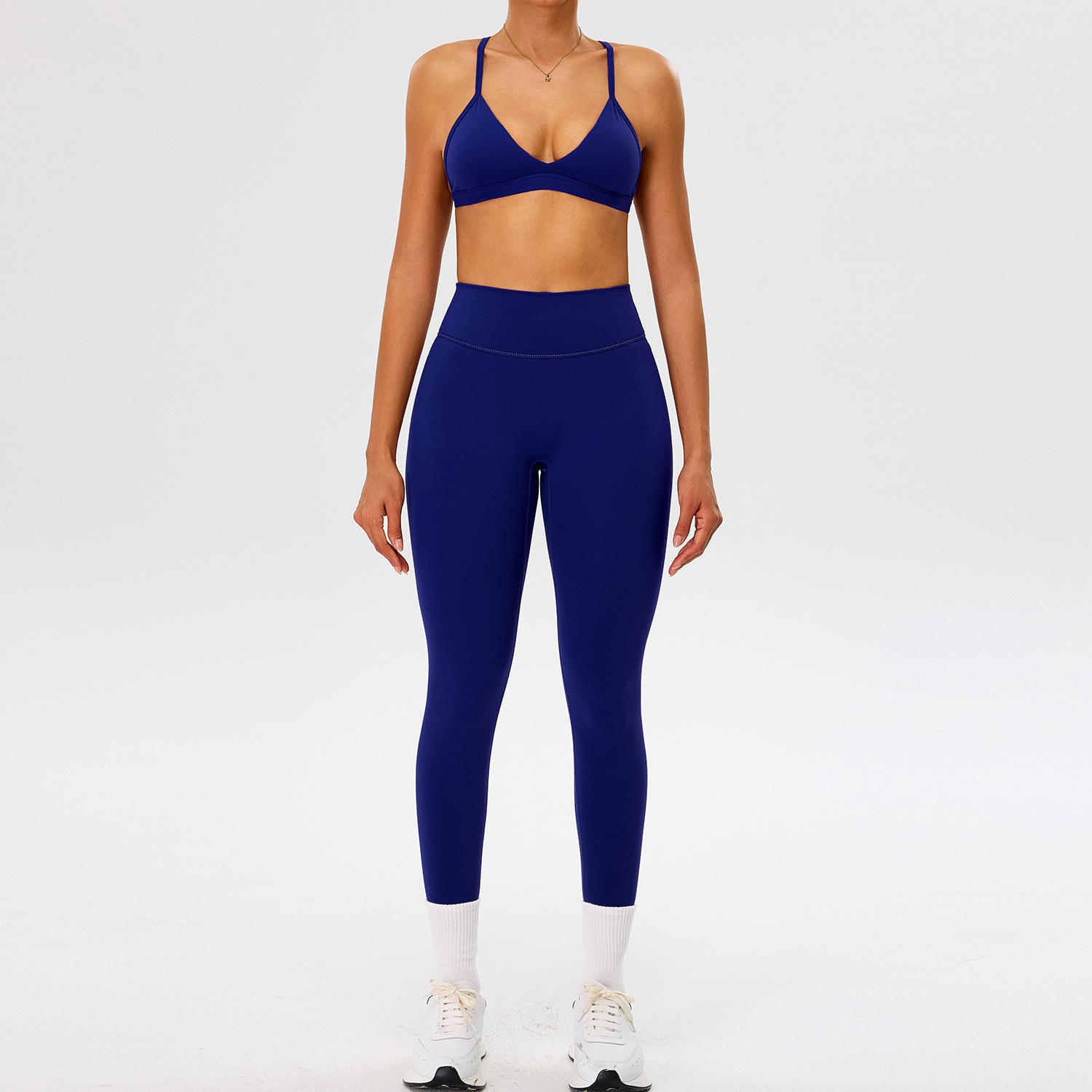 Autumn Winter Double Brushed Racerback V-Neck Yoga Set with High Waist Hip Lift