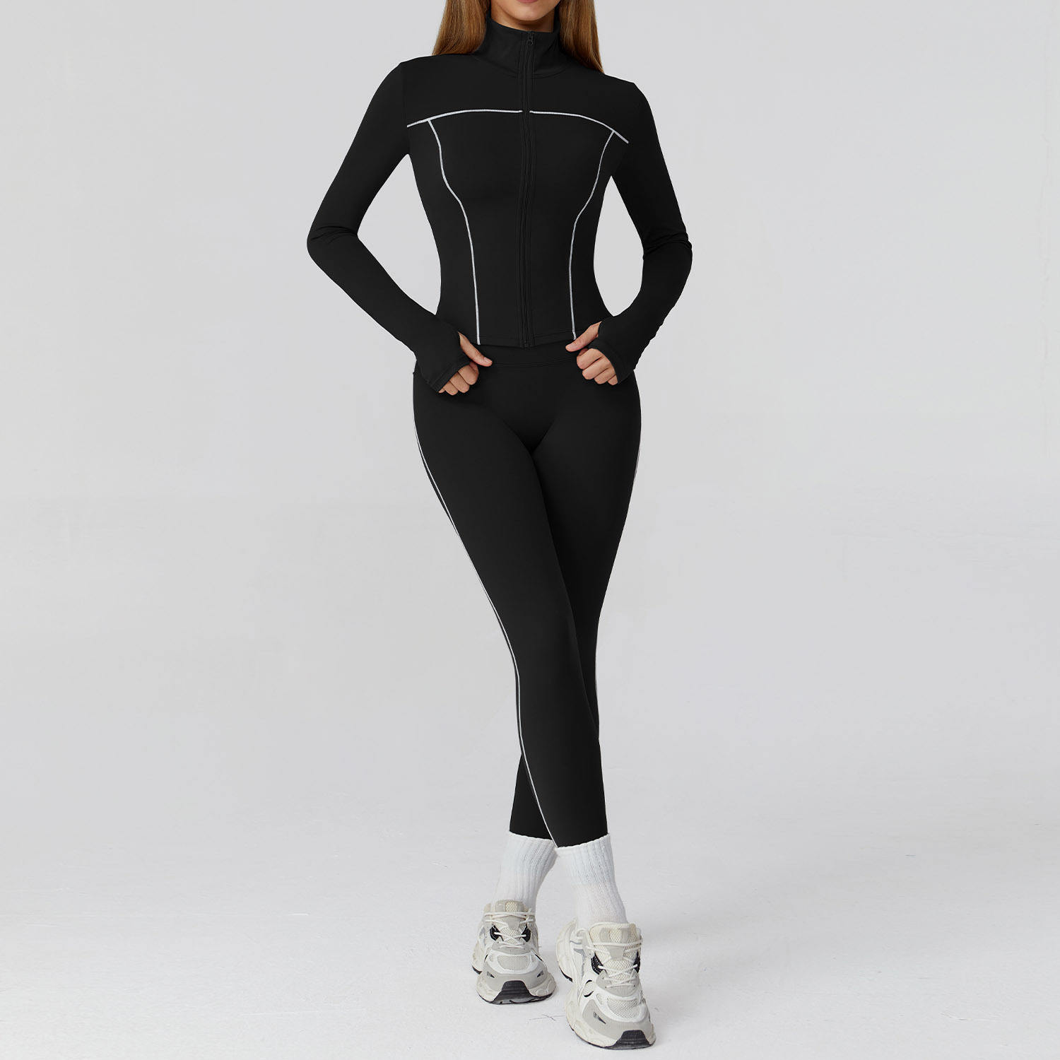 Women's Brushed Breathable Yoga Set Zipper Slim-Fit Fitness Two-Piece Set