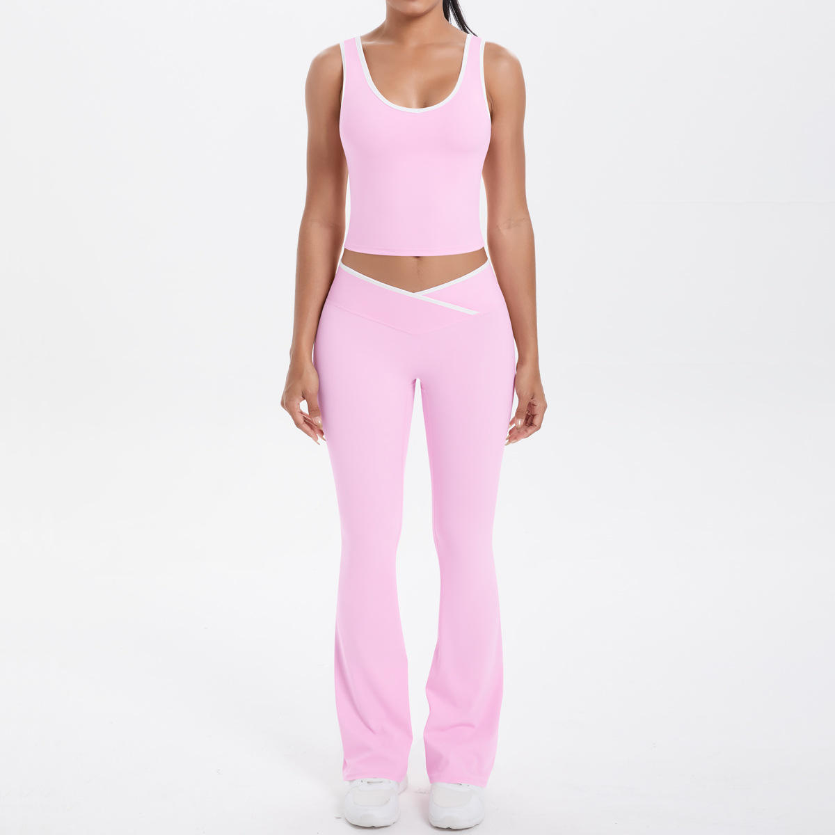 High-Waisted 2-Piece Yoga Fitness Set with V-Neck Top and Leggings